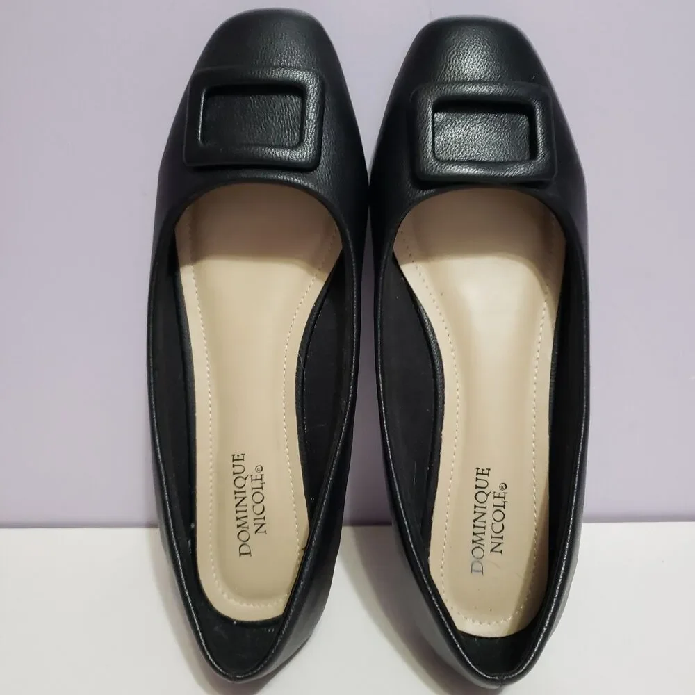 Dominique Nicole Black Faux Leather Buckle Slip On Women's Shoes Sz 10 M